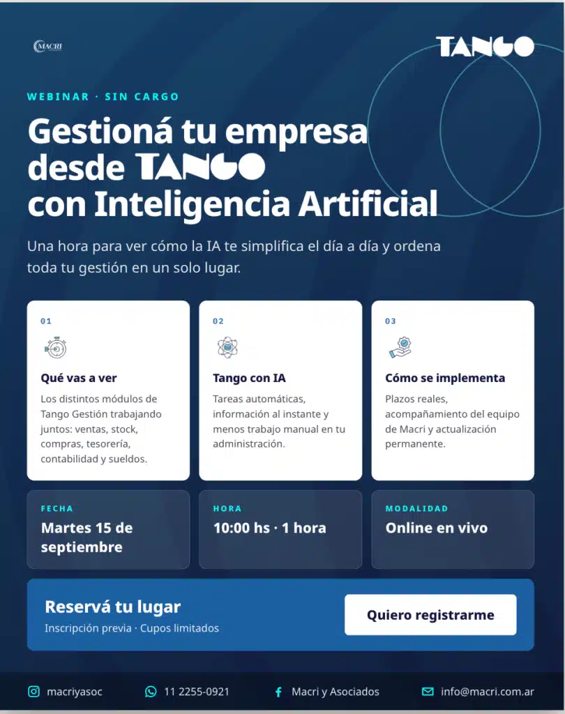 Evento Tango AI: Gestión empresarial con IA. Webinar 15/04.